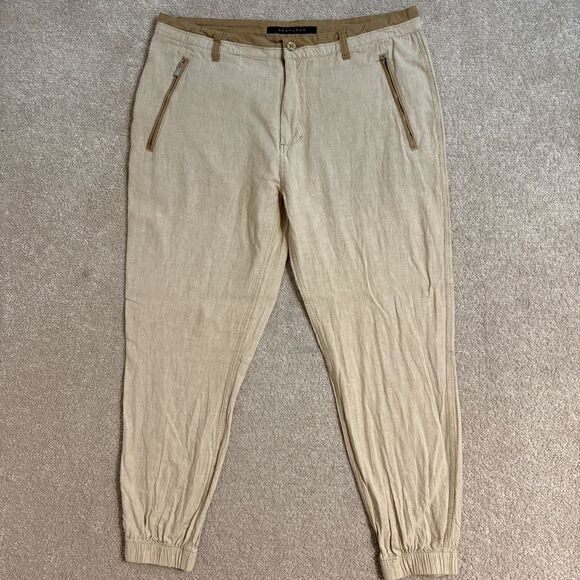 Sean John Linen‎ Cotton Blend Jogger Pants Zip Pockets Y2K Beige 36 - Picture 1 of 12